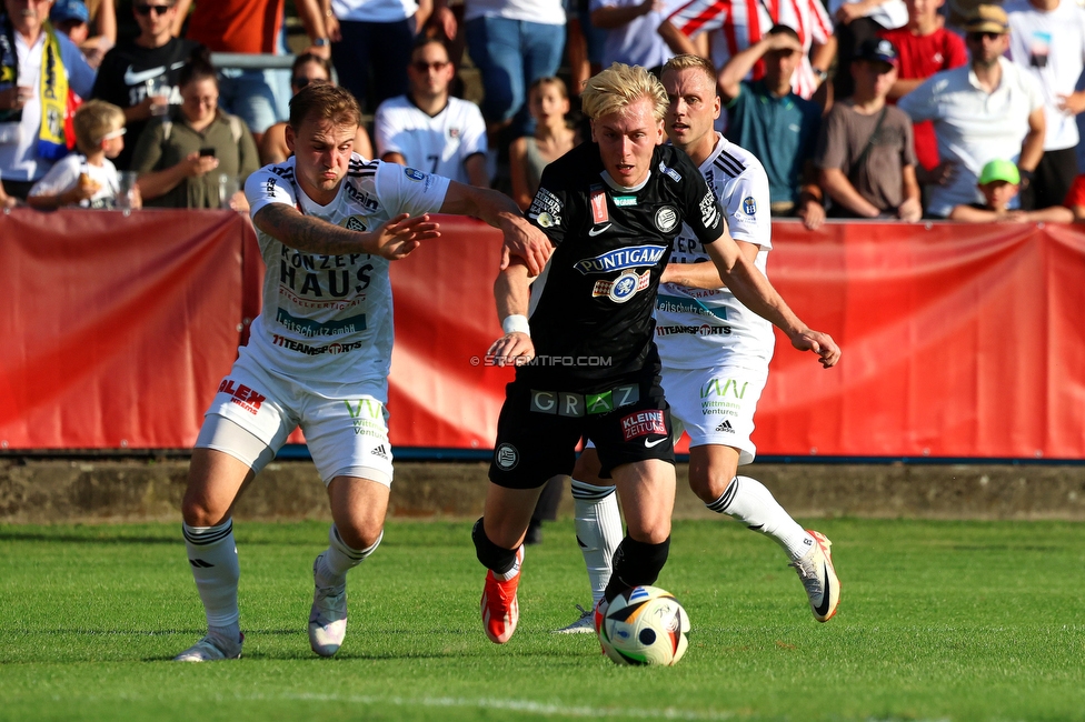 Kremser SC - Sturm Graz
OEFB Cup, 1. Runde, Kremser SC - SK Sturm Graz, Sepp-Doll-Stadion Krems, 27.07.2024. 

Foto zeigt Mika Biereth (Sturm)
