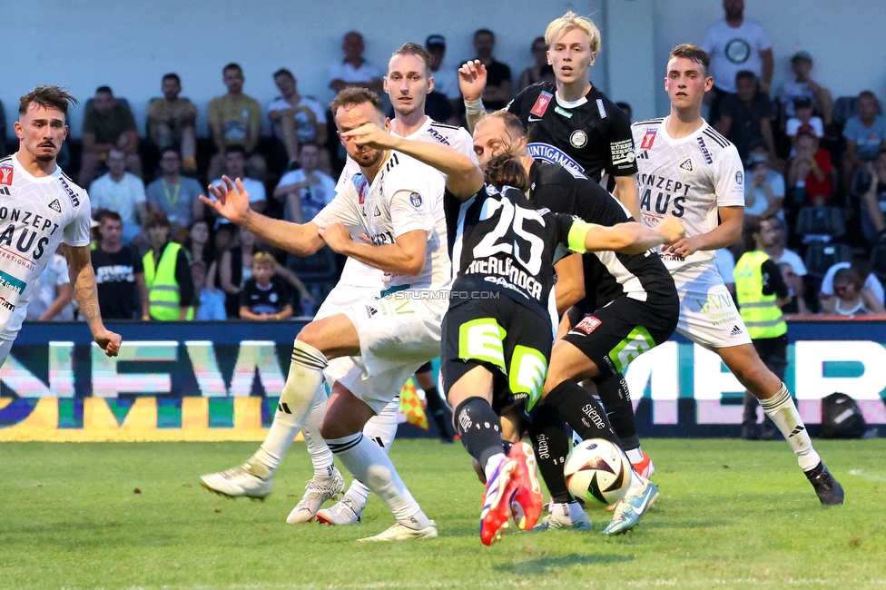 Kremser SC - Sturm Graz
OEFB Cup, 1. Runde, Kremser SC - SK Sturm Graz, Sepp-Doll-Stadion Krems, 27.07.2024. 

Foto zeigt Stefan Hierlaender (Sturm) und Jon Gorenc-Stankovic (Sturm)
