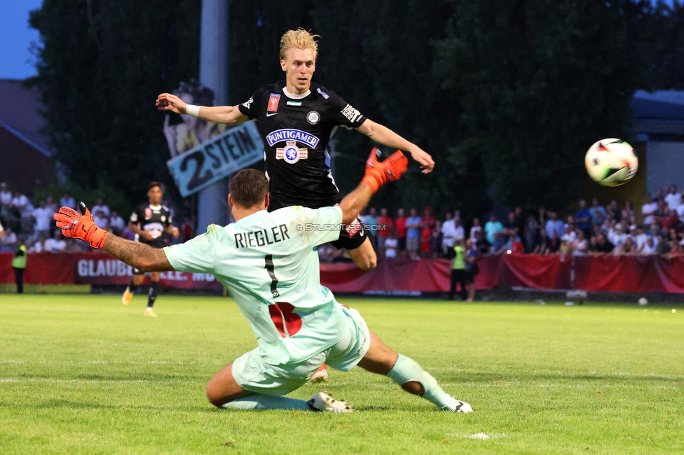 Kremser SC - Sturm Graz
OEFB Cup, 1. Runde, Kremser SC - SK Sturm Graz, Sepp-Doll-Stadion Krems, 27.07.2024. 

Foto zeigt Mika Biereth (Sturm)
Schlüsselwörter: torjubel