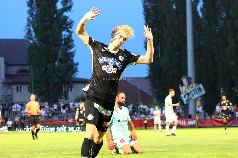 Kremser SC - Sturm Graz
OEFB Cup, 1. Runde, Kremser SC - SK Sturm Graz, Sepp-Doll-Stadion Krems, 27.07.2024. 

Foto zeigt Mika Biereth (Sturm)
Schlüsselwörter: torjubel