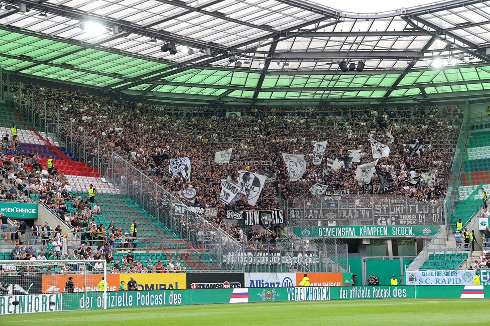 Rapid Wien - Sturm Graz
Oesterreichische Fussball Bundesliga, 1. Runde, SK Rapid Wien - SK Sturm Graz, Weststadion Wien, 04.08.2024. 

Foto zeigt Fans von Sturm
