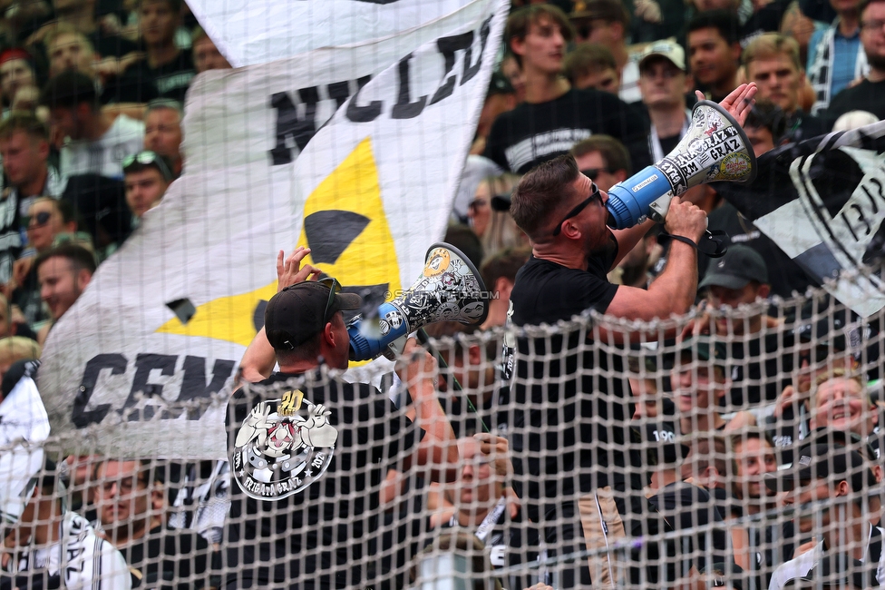 Rapid Wien - Sturm Graz
Oesterreichische Fussball Bundesliga, 1. Runde, SK Rapid Wien - SK Sturm Graz, Weststadion Wien, 04.08.2024. 

Foto zeigt Fans von Sturm
Schlüsselwörter: vorsaenger brigata