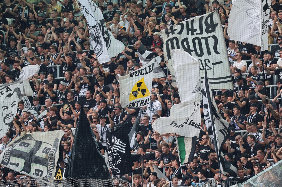 Rapid Wien - Sturm Graz
Oesterreichische Fussball Bundesliga, 1. Runde, SK Rapid Wien - SK Sturm Graz, Weststadion Wien, 04.08.2024. 

Foto zeigt Fans von Sturm
