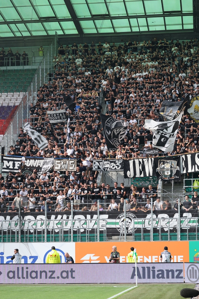 Rapid Wien - Sturm Graz
Oesterreichische Fussball Bundesliga, 1. Runde, SK Rapid Wien - SK Sturm Graz, Weststadion Wien, 04.08.2024. 

Foto zeigt Fans von Sturm
