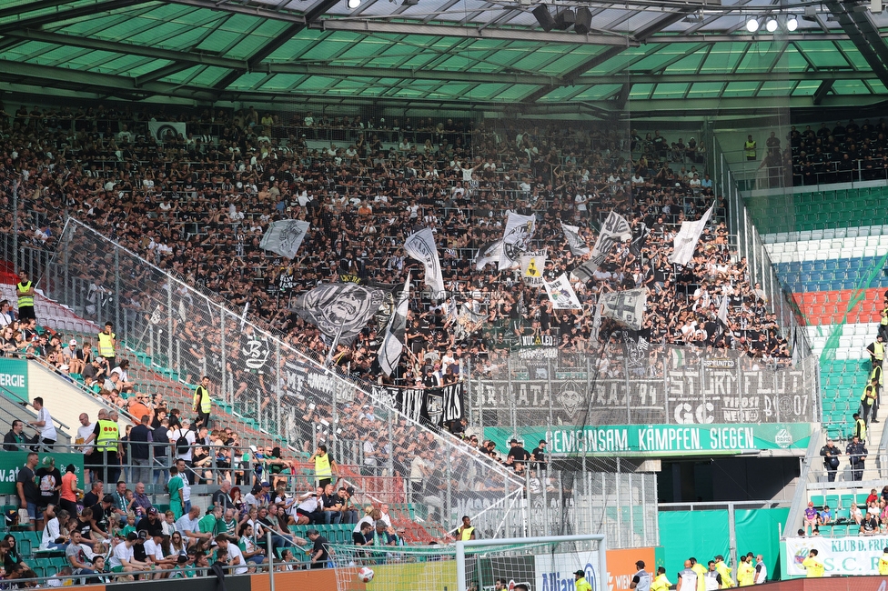 Rapid Wien - Sturm Graz
Oesterreichische Fussball Bundesliga, 1. Runde, SK Rapid Wien - SK Sturm Graz, Weststadion Wien, 04.08.2024. 

Foto zeigt Fans von Sturm
