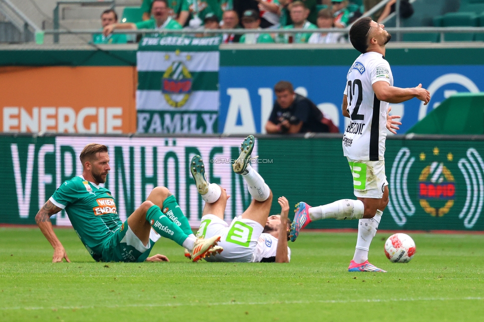 Rapid Wien - Sturm Graz
Oesterreichische Fussball Bundesliga, 1. Runde, SK Rapid Wien - SK Sturm Graz, Weststadion Wien, 04.08.2024. 

Foto zeigt Jon Gorenc-Stankovic (Sturm) und Jusuf Gazibegovic (Sturm)
