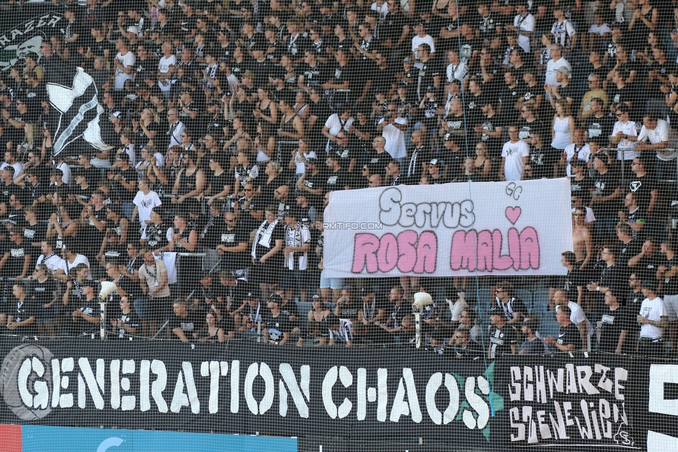 Sturm Graz - Hartberg
Oesterreichische Fussball Bundesliga, 2. Runde, SK Sturm Graz - TSV Hartberg, Stadion Liebenau Graz, 11.08.2024. 

Foto zeigt Fans von Sturm mit einem Spruchband
Schlüsselwörter: generationchaos baby