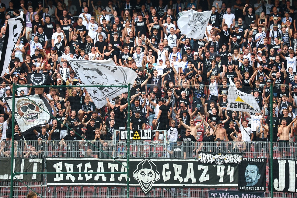 Austria Klagenfurt - Sturm Graz
Oesterreichische Fussball Bundesliga, 3. Runde, SK Austria Klagenfurt - SK Sturm Graz, Woerthersee Stadion Klagenfurt, 17.08.2024. 

Foto zeigt Fans von Sturm
Schlüsselwörter: brigata