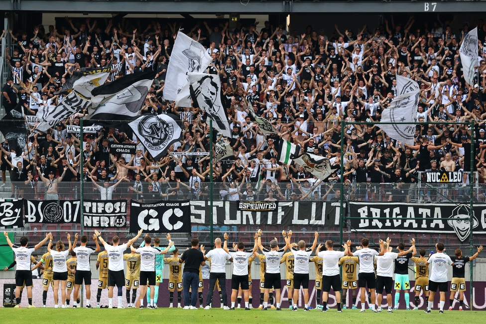 Klagenfurt - Sturm Graz
Oesterreichische Fussball Bundesliga, 3. Runde, SK Austria Klagenfurt - SK Sturm Graz,  Woerthersee Stadion Klagenfurt, 17.08.2024. 

Foto zeigt Fans von Sturm
