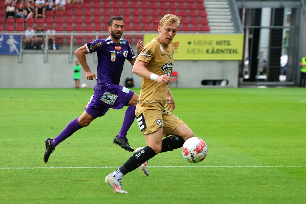 Austria Klagenfurt - Sturm Graz
Oesterreichische Fussball Bundesliga, 3. Runde, SK Austria Klagenfurt - SK Sturm Graz, Woerthersee Stadion Klagenfurt, 17.08.2024. 

Foto zeigt Mika Biereth (Sturm)
