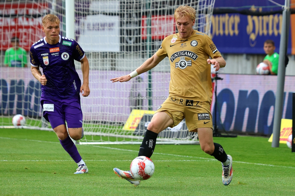 Austria Klagenfurt - Sturm Graz
Oesterreichische Fussball Bundesliga, 3. Runde, SK Austria Klagenfurt - SK Sturm Graz, Woerthersee Stadion Klagenfurt, 17.08.2024. 

Foto zeigt Mika Biereth (Sturm)
