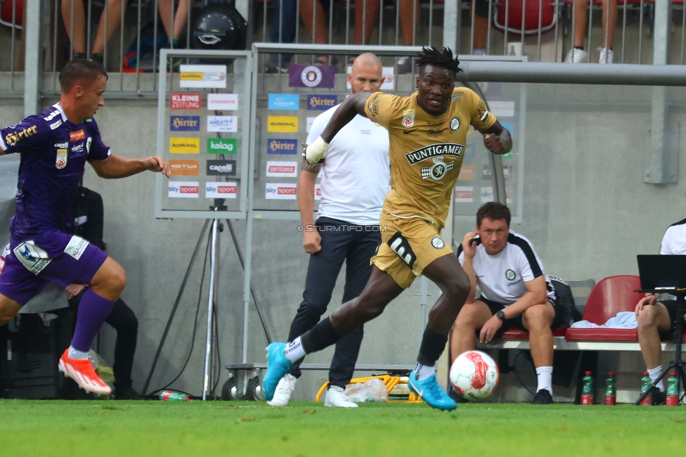 Austria Klagenfurt - Sturm Graz
Oesterreichische Fussball Bundesliga, 3. Runde, SK Austria Klagenfurt - SK Sturm Graz, Woerthersee Stadion Klagenfurt, 17.08.2024. 

Foto zeigt Seedy Jatta (Sturm)
