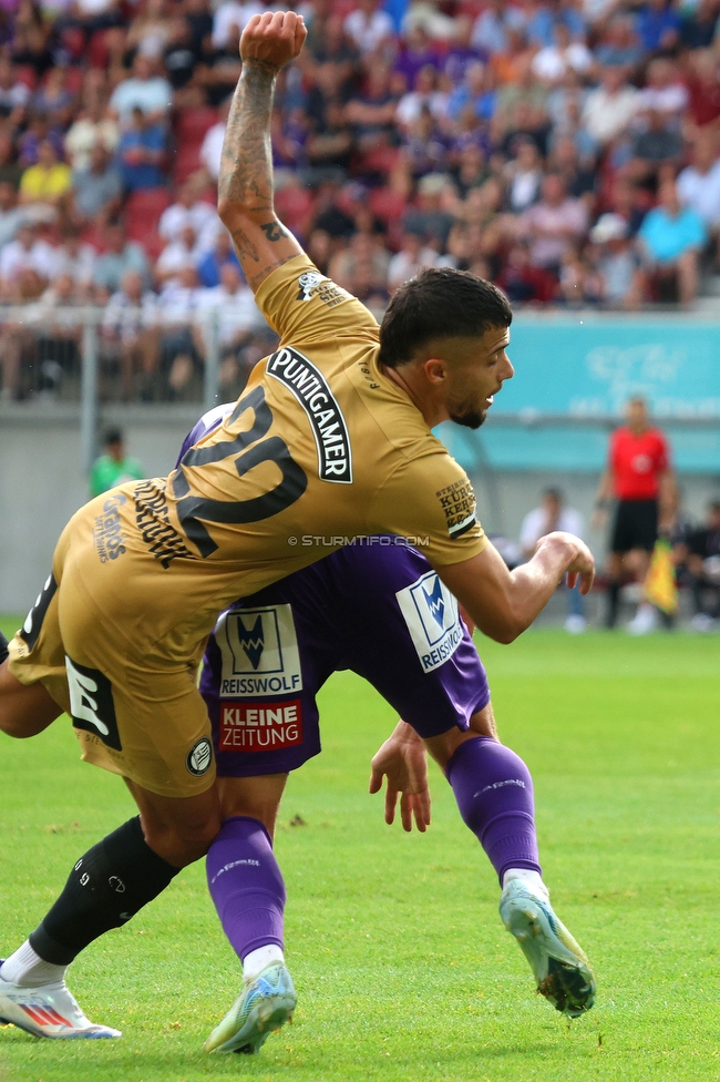 Austria Klagenfurt - Sturm Graz
Oesterreichische Fussball Bundesliga, 3. Runde, SK Austria Klagenfurt - SK Sturm Graz, Woerthersee Stadion Klagenfurt, 17.08.2024. 

Foto zeigt Jusuf Gazibegovic (Sturm)
