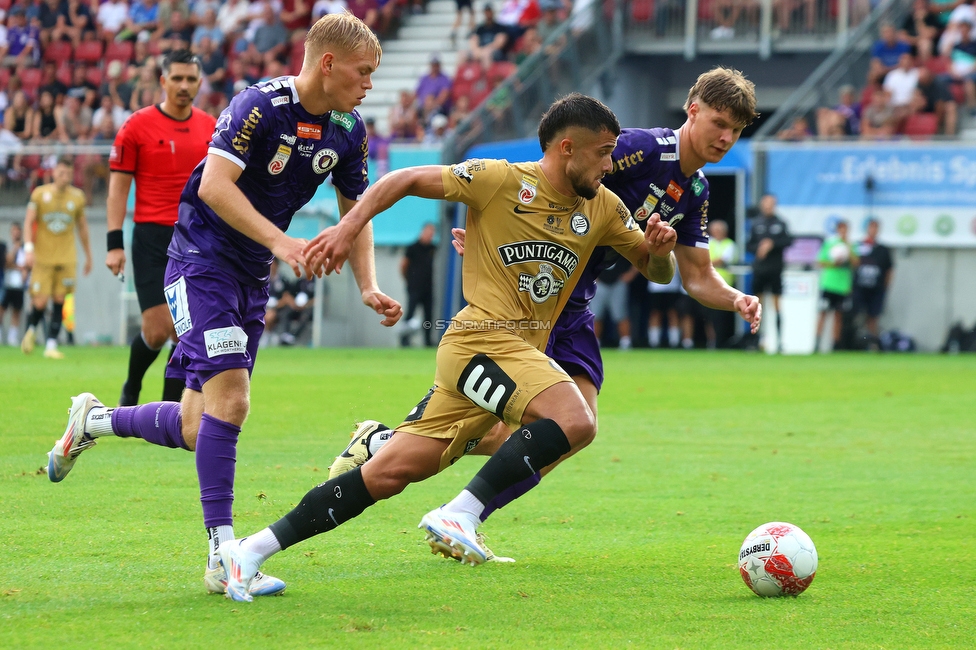 Austria Klagenfurt - Sturm Graz
Oesterreichische Fussball Bundesliga, 3. Runde, SK Austria Klagenfurt - SK Sturm Graz, Woerthersee Stadion Klagenfurt, 17.08.2024. 

Foto zeigt Jusuf Gazibegovic (Sturm)
