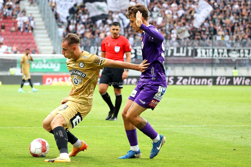 Klagenfurt - Sturm Graz
Oesterreichische Fussball Bundesliga, 3. Runde, SK Austria Klagenfurt - SK Sturm Graz,  Woerthersee Stadion Klagenfurt, 17.08.2024. 

Foto zeigt Lovro Zvonarek (Sturm)
