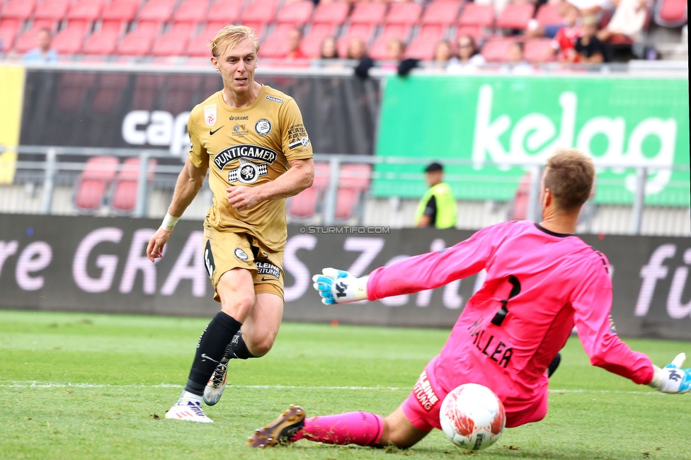 Klagenfurt - Sturm Graz
Oesterreichische Fussball Bundesliga, 3. Runde, SK Austria Klagenfurt - SK Sturm Graz,  Woerthersee Stadion Klagenfurt, 17.08.2024. 

Foto zeigt Mika Biereth (Sturm)
