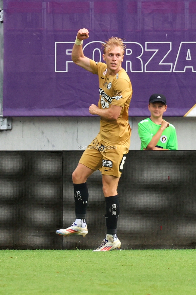 Austria Klagenfurt - Sturm Graz
Oesterreichische Fussball Bundesliga, 3. Runde, SK Austria Klagenfurt - SK Sturm Graz, Woerthersee Stadion Klagenfurt, 17.08.2024. 

Foto zeigt Mika Biereth (Sturm)
Schlüsselwörter: torjubel