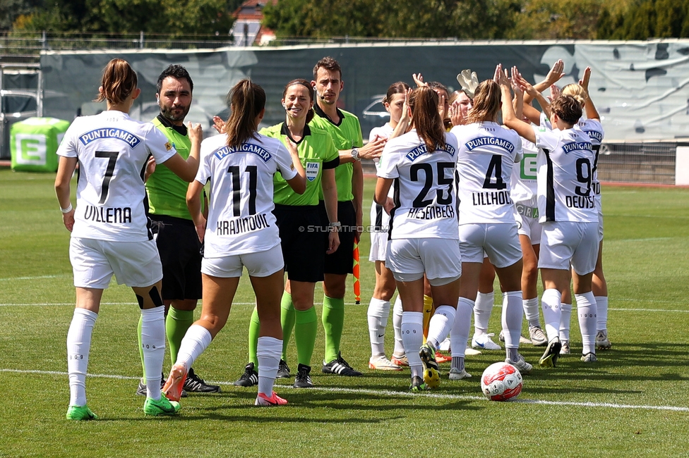 Sturm Damen - Austria Wien
OEFB Frauen Bundesliga, 2. Runde, SK Sturm Graz Damen - FK Austria Wien, Trainingszentrum Messendorf, 18.08.2024. 

Foto zeigt die Mannschaft der Sturm Damen
