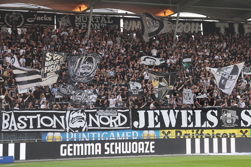 Sturm Graz - Altach
Oesterreichische Fussball Bundesliga, 4 Runde, SK Sturm Graz - SCR Altach, Stadion Liebenau Graz, 24.08.2024. 

Foto zeigt Fans von Sturm
Schlüsselwörter: bastion brigata