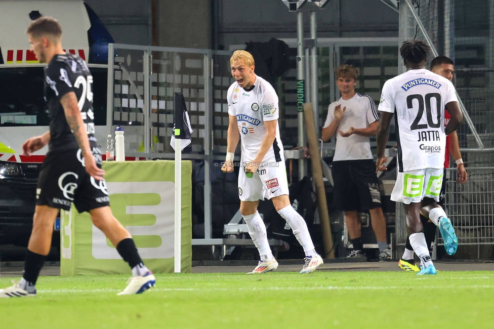 Sturm Graz - Altach
Oesterreichische Fussball Bundesliga, 4 Runde, SK Sturm Graz - SCR Altach, Stadion Liebenau Graz, 24.08.2024. 

Foto zeigt Mika Biereth (Sturm)
Schlüsselwörter: torjubel