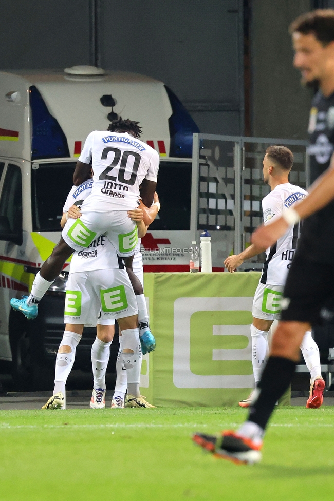 Sturm Graz - Altach
Oesterreichische Fussball Bundesliga, 4 Runde, SK Sturm Graz - SCR Altach, Stadion Liebenau Graz, 24.08.2024. 

Foto zeigt Mika Biereth (Sturm)
Schlüsselwörter: torjubel