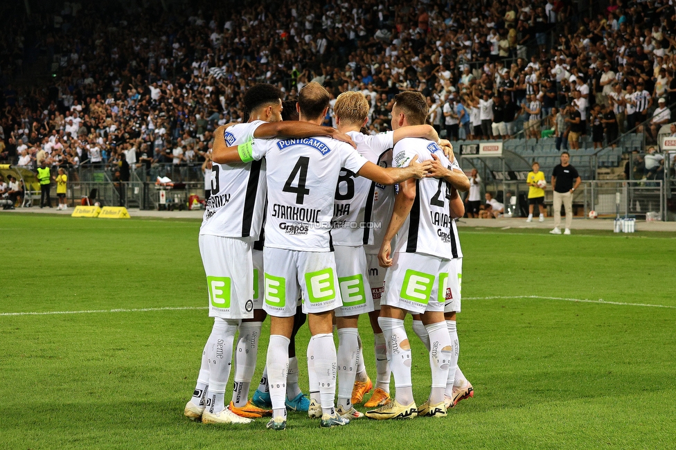 Sturm Graz - Altach
Oesterreichische Fussball Bundesliga, 4 Runde, SK Sturm Graz - SCR Altach, Stadion Liebenau Graz, 24.08.2024. 

Foto zeigt die Mannschaft von Sturm
Schlüsselwörter: torjubel