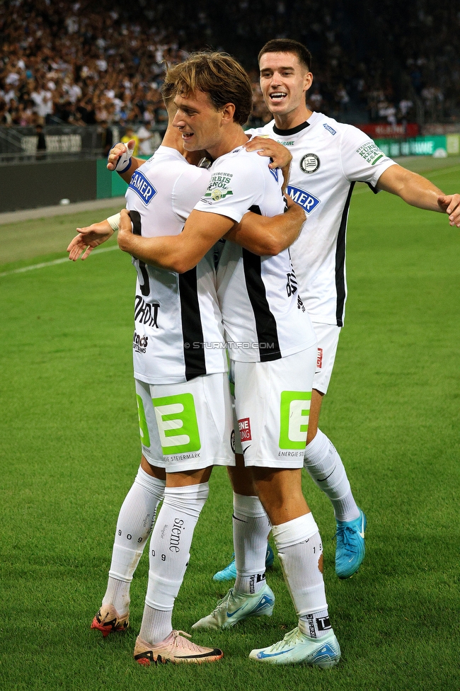 Sturm Graz - Altach
Oesterreichische Fussball Bundesliga, 4 Runde, SK Sturm Graz - SCR Altach, Stadion Liebenau Graz, 24.08.2024. 

Foto zeigt Tomi Horvat (Sturm) und William Boeving (Sturm)
Schlüsselwörter: torjubel