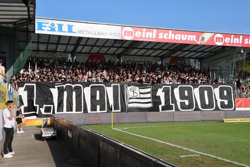 Ried - Sturm Graz
OEFB Cup, 2. Runde, SV Ried - SK Sturm Graz, Innviertel Arena Ried, 28.08.2024. 

Foto zeigt Fans von Sturm mit einer Choreografie
