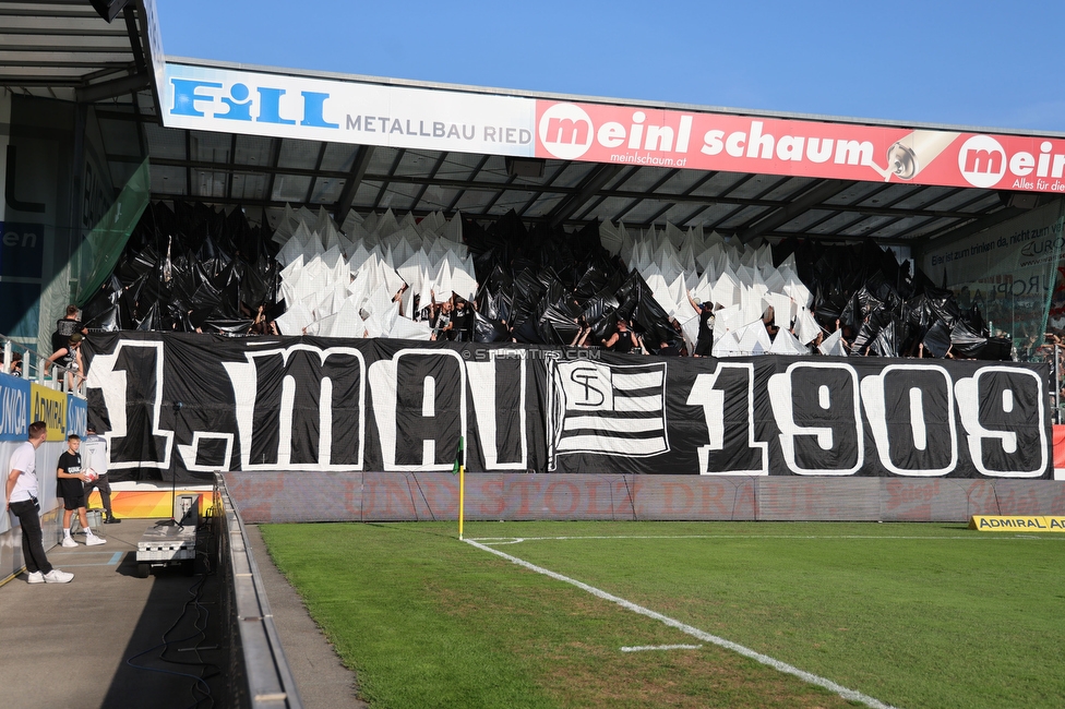 Ried - Sturm Graz
OEFB Cup, 2. Runde, SV Ried - SK Sturm Graz, Innviertel Arena Ried, 28.08.2024. 

Foto zeigt Fans von Sturm mit einer Choreografie
