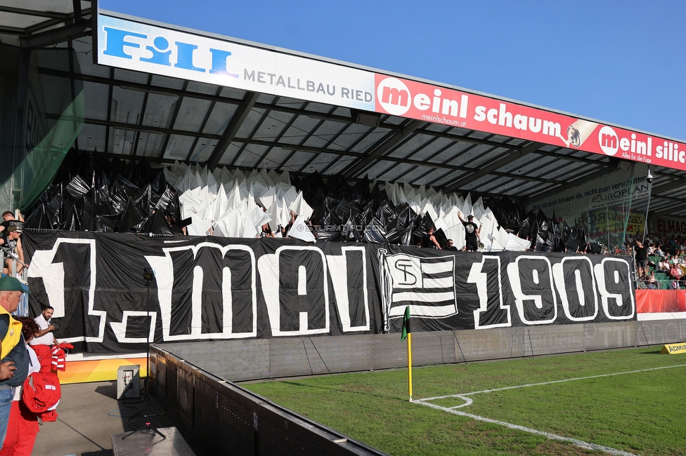 Ried - Sturm Graz
OEFB Cup, 2. Runde, SV Ried - SK Sturm Graz, Innviertel Arena Ried, 28.08.2024. 

Foto zeigt Fans von Sturm mit einer Choreografie
