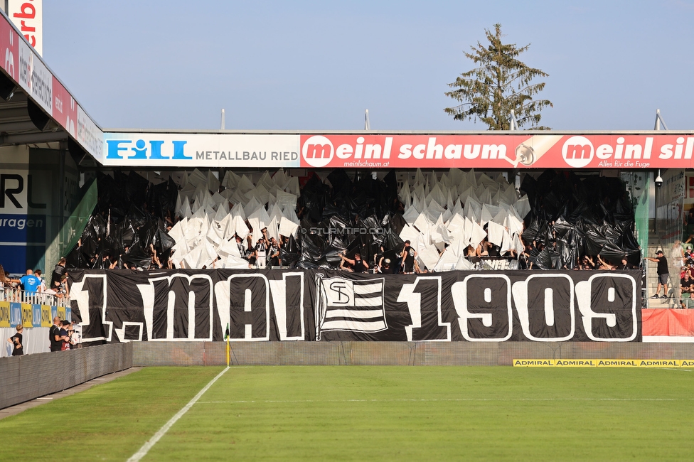 Ried - Sturm Graz
OEFB Cup, 2. Runde, SV Ried - SK Sturm Graz, Innviertel Arena Ried, 28.08.2024. 

Foto zeigt Fans von Sturm mit einer Choreografie
