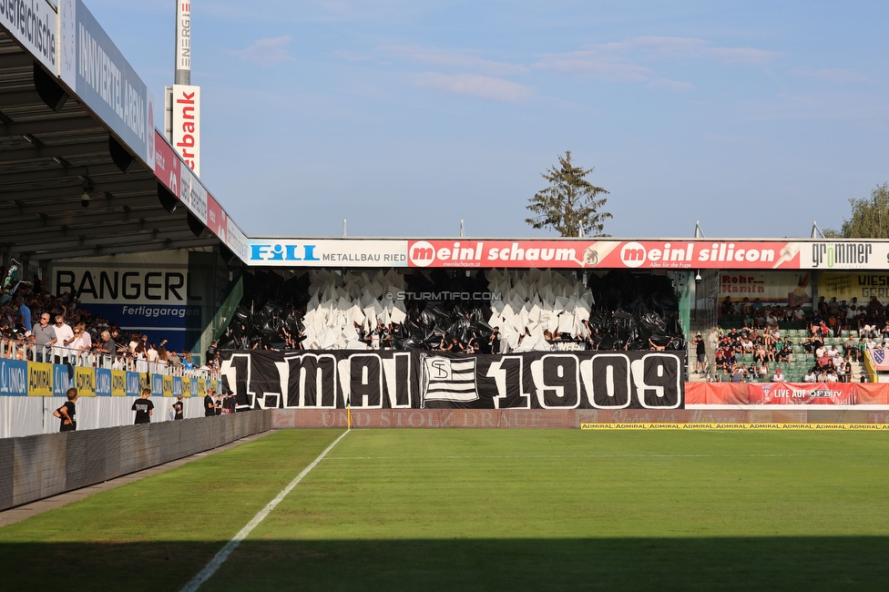 Ried - Sturm Graz
OEFB Cup, 2. Runde, SV Ried - SK Sturm Graz, Innviertel Arena Ried, 28.08.2024. 

Foto zeigt Fans von Sturm mit einer Choreografie
