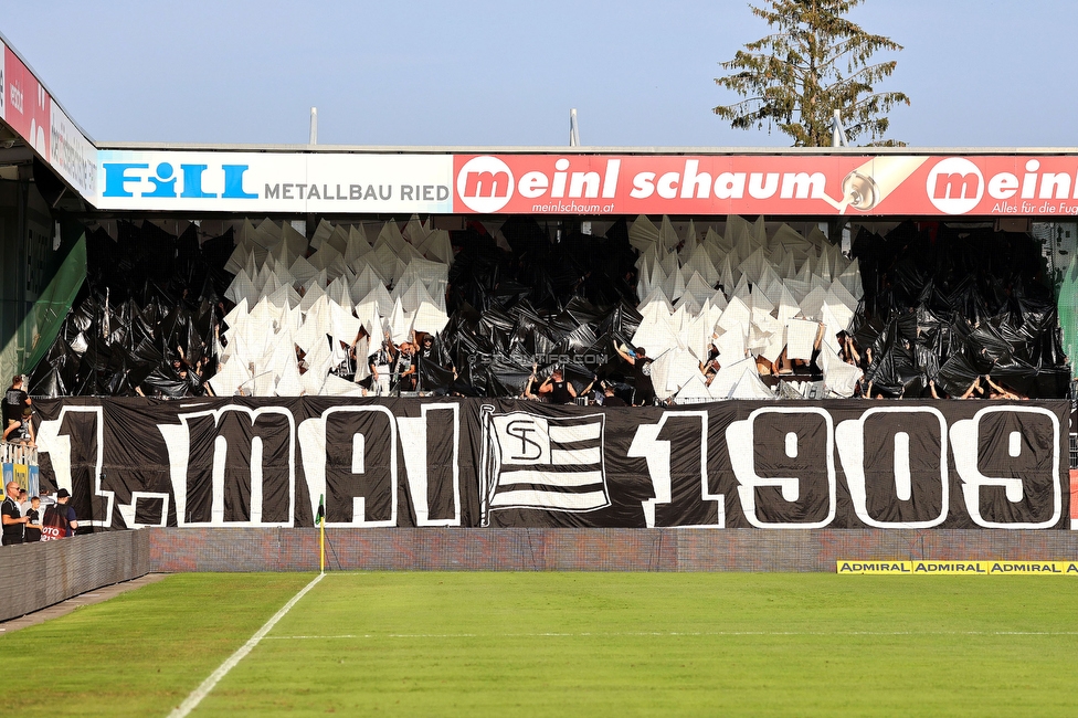 Ried - Sturm Graz
OEFB Cup, 2. Runde, SV Ried - SK Sturm Graz, Innviertel Arena Ried, 28.08.2024. 

Foto zeigt Fans von Sturm mit einer Choreografie
