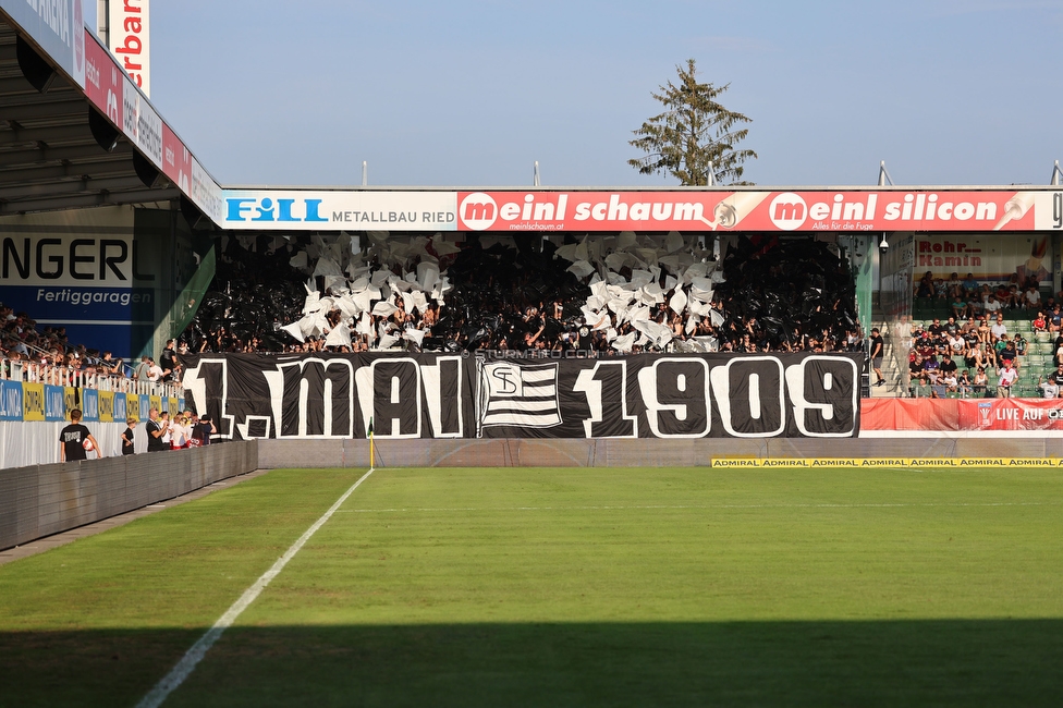 Ried - Sturm Graz
OEFB Cup, 2. Runde, SV Ried - SK Sturm Graz, Innviertel Arena Ried, 28.08.2024. 

Foto zeigt Fans von Sturm mit einer Choreografie
