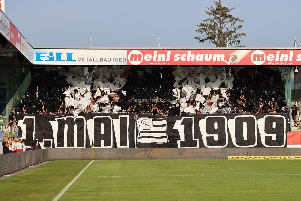 Ried - Sturm Graz
OEFB Cup, 2. Runde, SV Ried - SK Sturm Graz, Innviertel Arena Ried, 28.08.2024. 

Foto zeigt Fans von Sturm mit einer Choreografie
