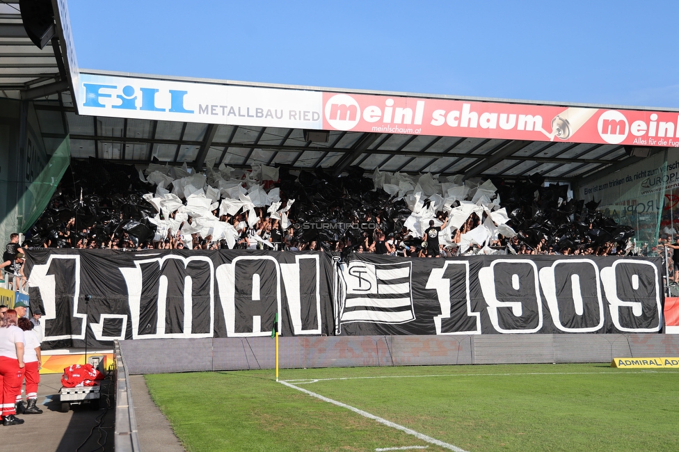 Ried - Sturm Graz
OEFB Cup, 2. Runde, SV Ried - SK Sturm Graz, Innviertel Arena Ried, 28.08.2024. 

Foto zeigt Fans von Sturm mit einer Choreografie
