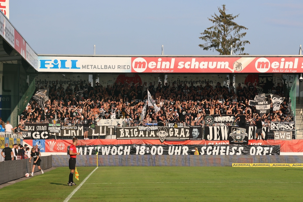 Ried - Sturm Graz
OEFB Cup, 2. Runde, SV Ried - SK Sturm Graz, Innviertel Arena Ried, 28.08.2024. 

Foto zeigt Fans von Sturm
