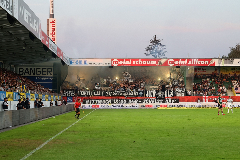 Ried - Sturm Graz
OEFB Cup, 2. Runde, SV Ried - SK Sturm Graz, Innviertel Arena Ried, 28.08.2024. 

Foto zeigt Fans von Sturm
Schlüsselwörter: pyrotechnik