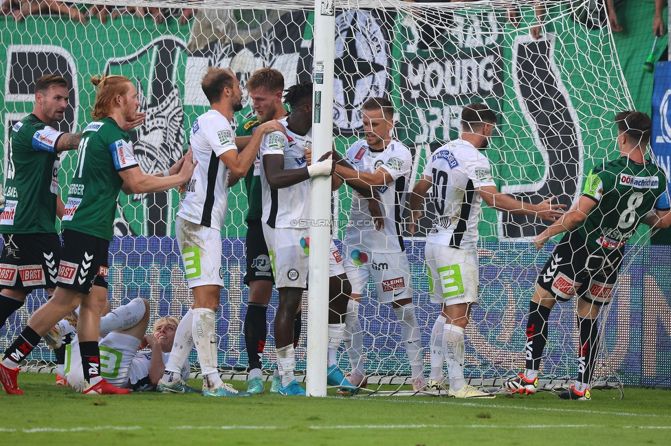 Ried - Sturm Graz
OEFB Cup, 2. Runde, SV Ried - SK Sturm Graz, Innviertel Arena Ried, 28.08.2024. 

Foto zeigt die Mannschaft von Sturm und die Mannschaft von Ried
