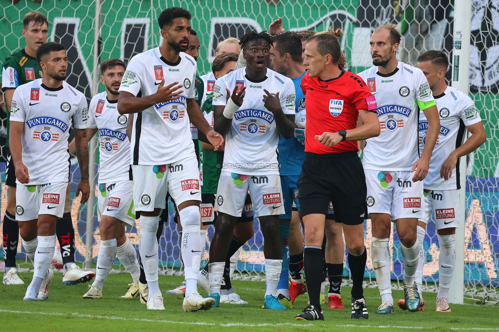 Ried - Sturm Graz
OEFB Cup, 2. Runde, SV Ried - SK Sturm Graz, Innviertel Arena Ried, 28.08.2024. 

Foto zeigt Gregory Wuethrich (Sturm) und Seedy Jatta (Sturm)
Schlüsselwörter: rote