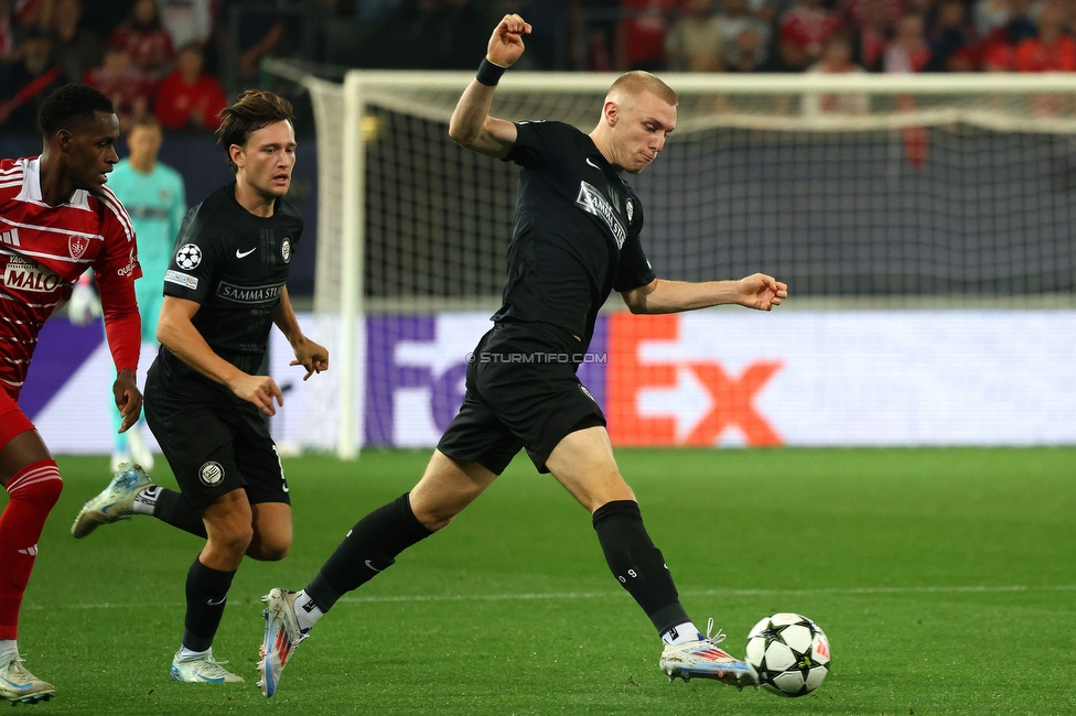 Stade Brestois - Sturm Graz
UEFA Champions League Ligaphase 1. Spieltag, Stade Brestois 29 - SK Sturm Graz, Stade de Roudourou Guingamp, 19.09.2024. 

Foto zeigt Mika Biereth (Sturm)
