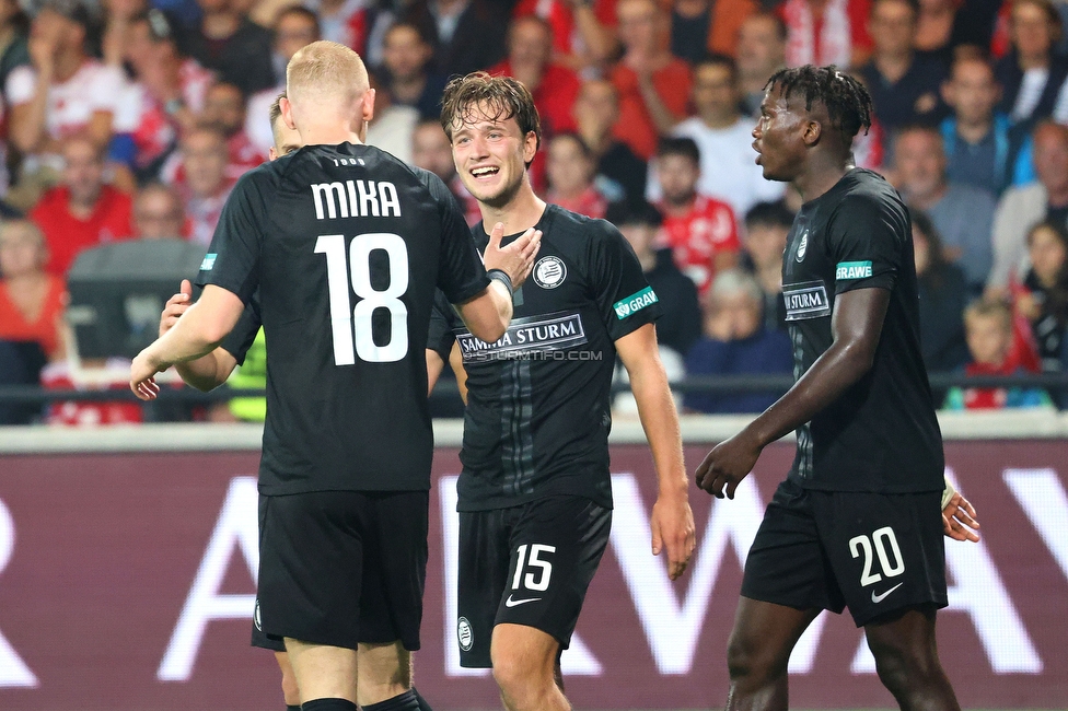 Stade Brestois - Sturm Graz
UEFA Champions League Ligaphase 1. Spieltag, Stade Brestois 29 - SK Sturm Graz, Stade de Roudourou Guingamp, 19.09.2024. 

Foto zeigt William Boeving (Sturm)
Schlüsselwörter: torjubel