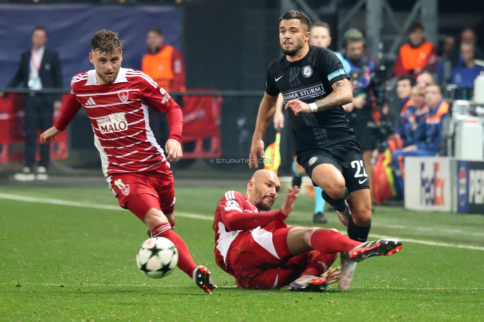 Stade Brestois - Sturm Graz
UEFA Champions League Ligaphase 1. Spieltag, Stade Brestois 29 - SK Sturm Graz, Stade de Roudourou Guingamp, 19.09.2024. 

Foto zeigt Jusuf Gazibegovic (Sturm)
