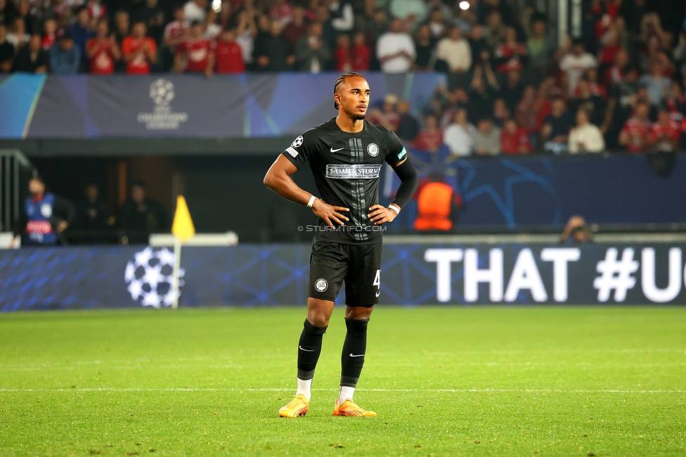 Stade Brestois - Sturm Graz
UEFA Champions League Ligaphase 1. Spieltag, Stade Brestois 29 - SK Sturm Graz, Stade de Roudourou Guingamp, 19.09.2024. 

Foto zeigt Emanuel Aiwu (Sturm)
