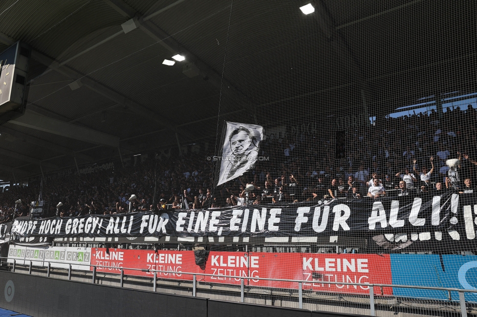 Sturm Graz - WAC
Oesterreichische Fussball Bundesliga, 6. Runde, SK Sturm Graz - Wolfsberger AC, Stadion Liebenau Graz, 22.09.2024. 

Foto zeigt Fans von Sturm mit einem Spruchband
