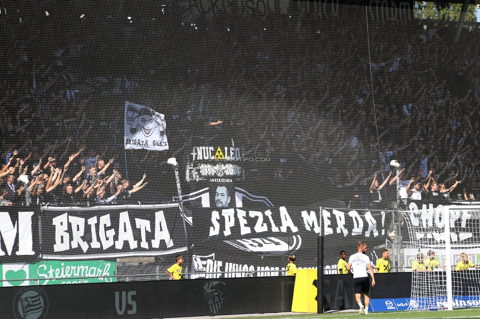 Sturm Graz - Wolfsberg
Oesterreichische Fussball Bundesliga, 7. Runde, SK Sturm Graz - Wolfsberger AC, Stadion Liebenau Graz, 22.09.2024. 

Foto zeigt Fans von Sturm mit einem Spruchband
Schlüsselwörter: brigata spezia