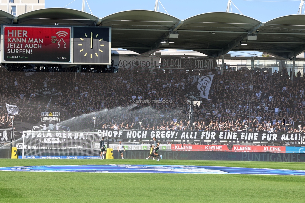 Sturm Graz - Wolfsberg
Oesterreichische Fussball Bundesliga, 7. Runde, SK Sturm Graz - Wolfsberger AC, Stadion Liebenau Graz, 22.09.2024. 

Foto zeigt Fans von Sturm mit einem Spruchband fuer Gregory Wuethrich (Sturm)
Schlüsselwörter: spezia