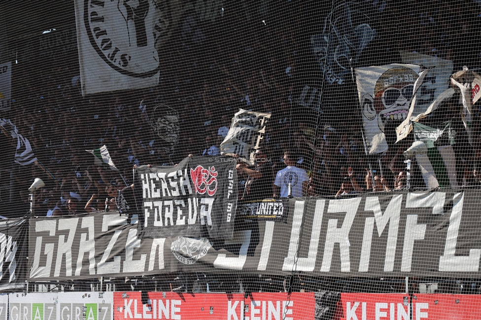 Sturm Graz - Wolfsberg
Oesterreichische Fussball Bundesliga, 7. Runde, SK Sturm Graz - Wolfsberger AC, Stadion Liebenau Graz, 22.09.2024. 

Foto zeigt Fans von Sturm mit einem Spruchband
Schlüsselwörter: hersh sturmflut