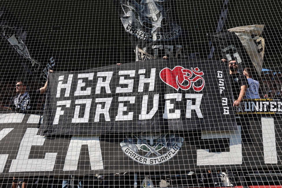 Sturm Graz - Wolfsberg
Oesterreichische Fussball Bundesliga, 7. Runde, SK Sturm Graz - Wolfsberger AC, Stadion Liebenau Graz, 22.09.2024. 

Foto zeigt Fans von Sturm mit einem Spruchband
Schlüsselwörter: hersh sturmflut