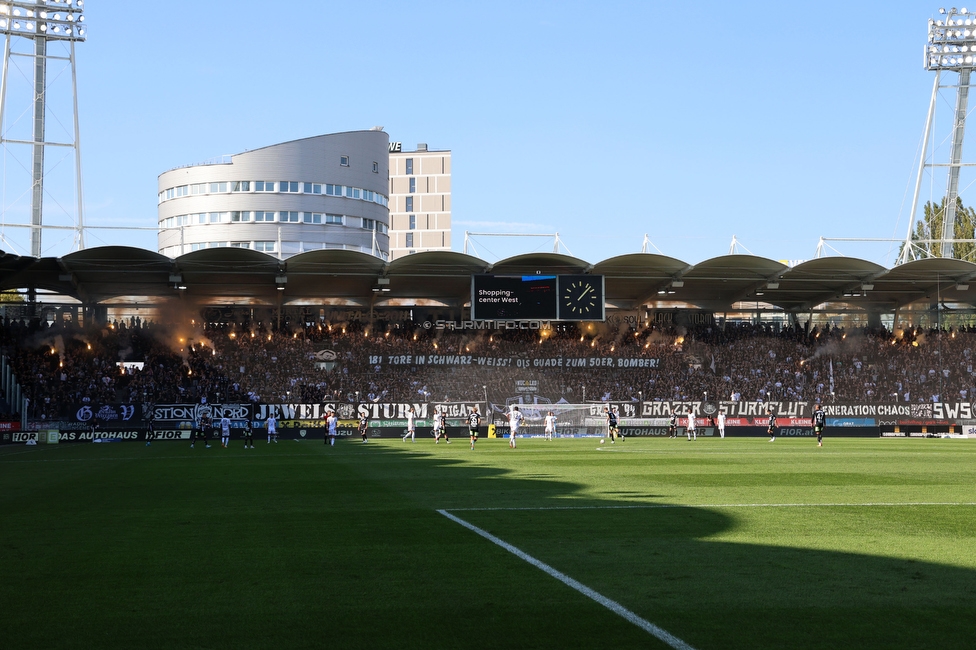 Sturm Graz - Wolfsberg
Oesterreichische Fussball Bundesliga, 7. Runde, SK Sturm Graz - Wolfsberger AC, Stadion Liebenau Graz, 22.09.2024. 

Foto zeigt Fans von Sturm mit einer Choreografie fuer Mario Haas (ehem. Spieler Sturm)
Schlüsselwörter: pyrotechnik